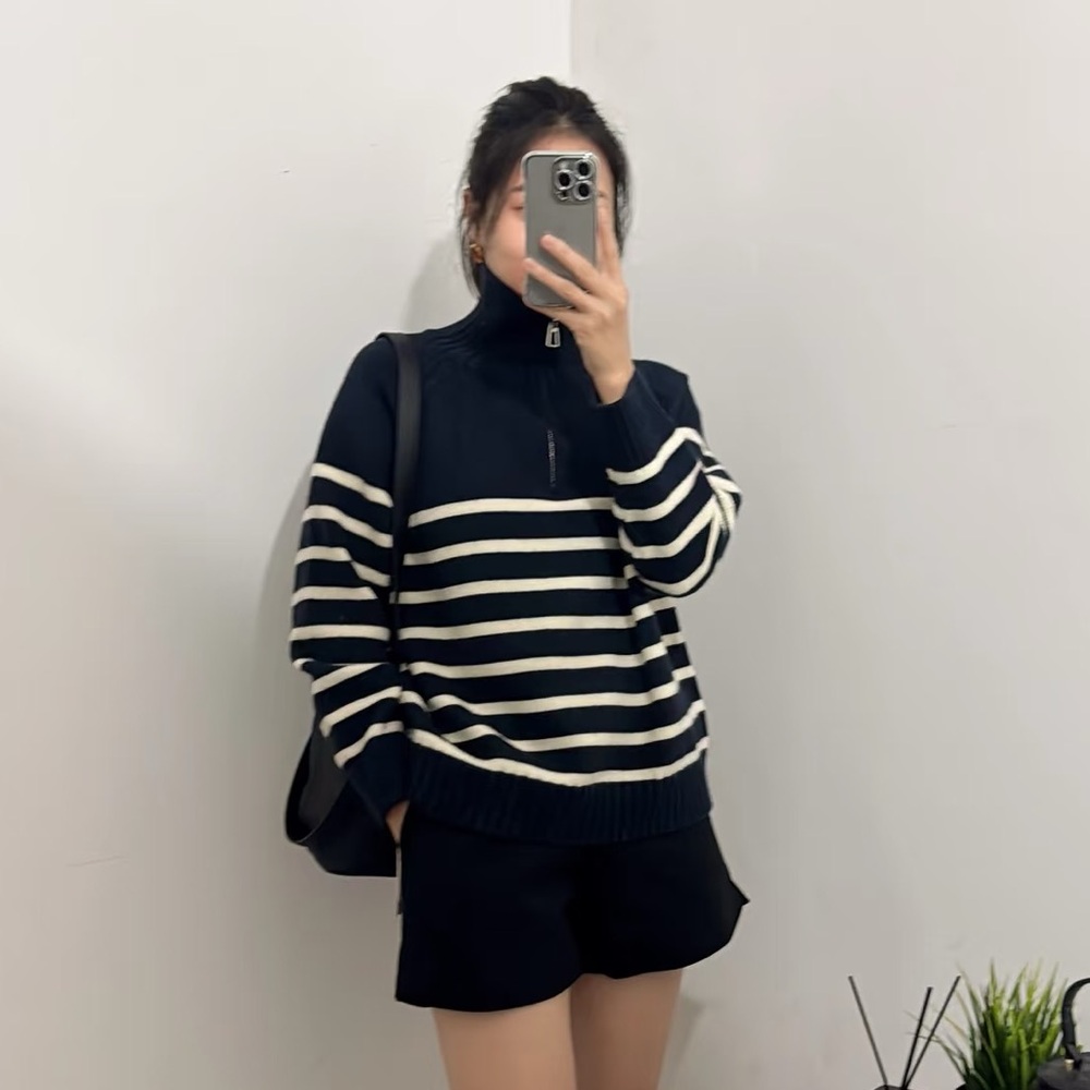 Zara Black and White Striped Sweater